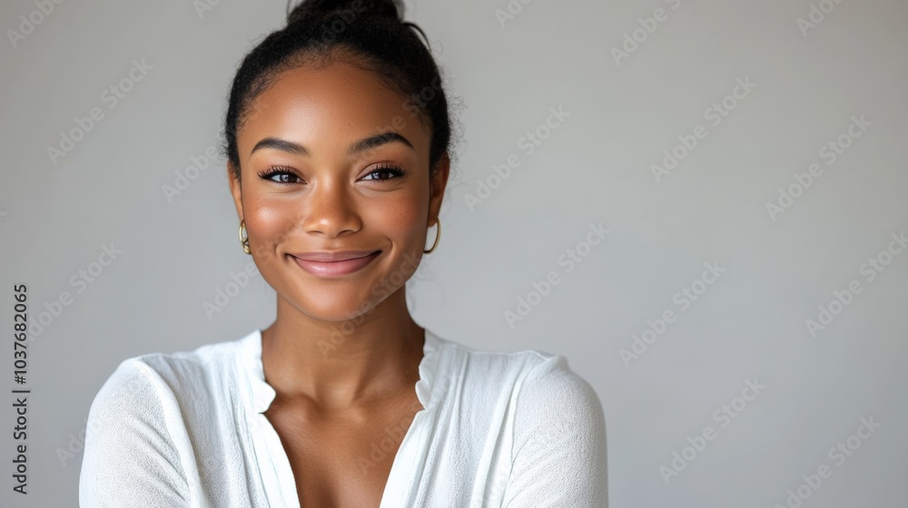 Woman with radiant skin and a friendly expression Woman with radiant skin and a friendly expression