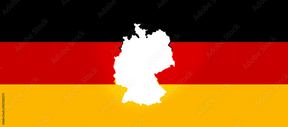 Obraz premium German map simplified outline shape over german flag, black red golden as yellow, background