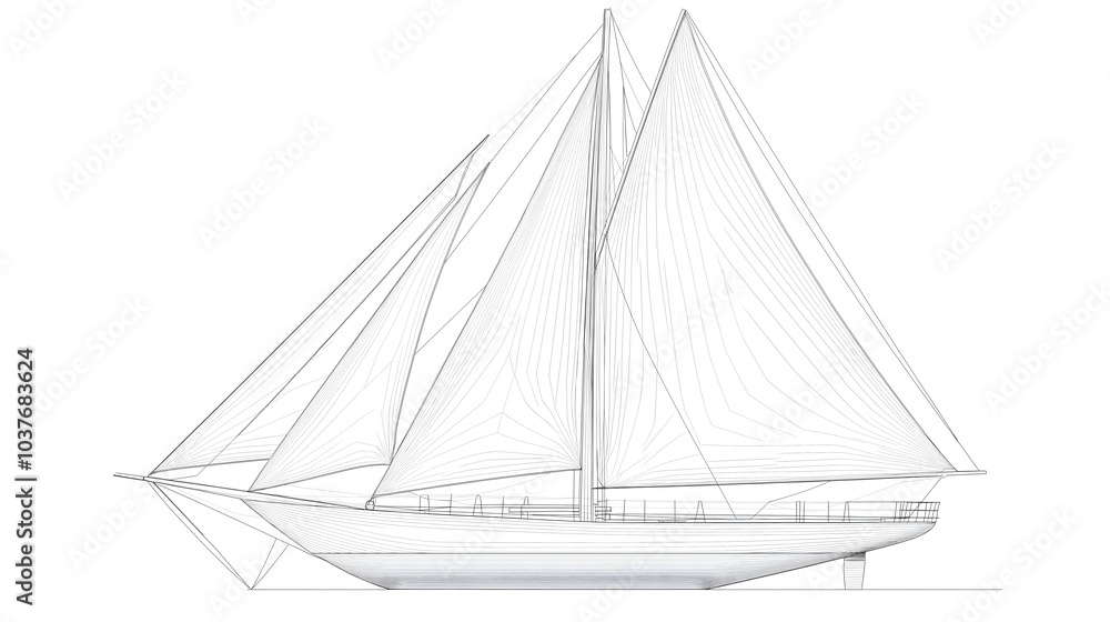 Simple outline of a sailboat with smooth angular lines Simple outline of a sailboat with smooth angular lines