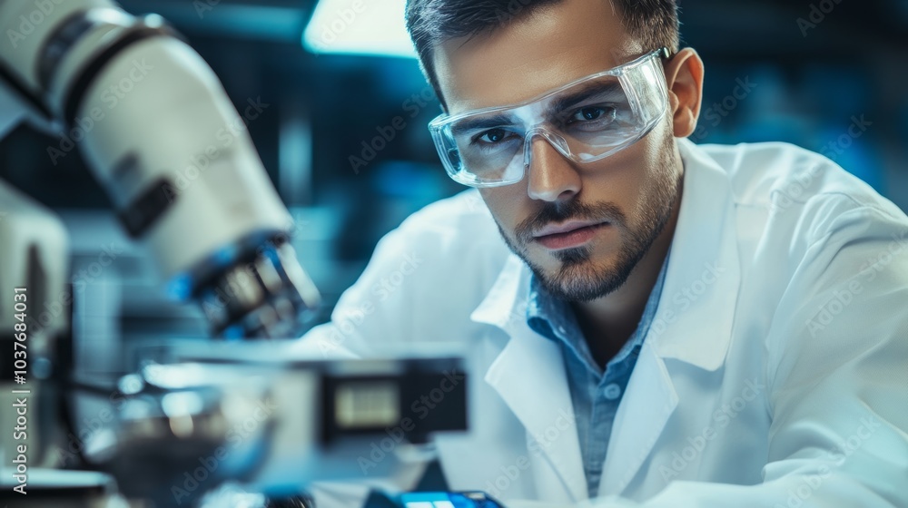 A robotic engineer in a white lab coat and safety glasses, programming a robot with a computer and a high-tech lab filled with robotic arms and machinery, Robotics engineering scene A robotic engineer in a white lab coat and safety glasses, programming a robot with a computer and a high-tech lab filled with robotic arms and machinery, Robotics engineering scene