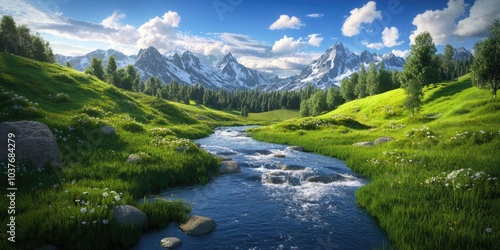 Mountain stream in the alpine region, Alpine mountain stream