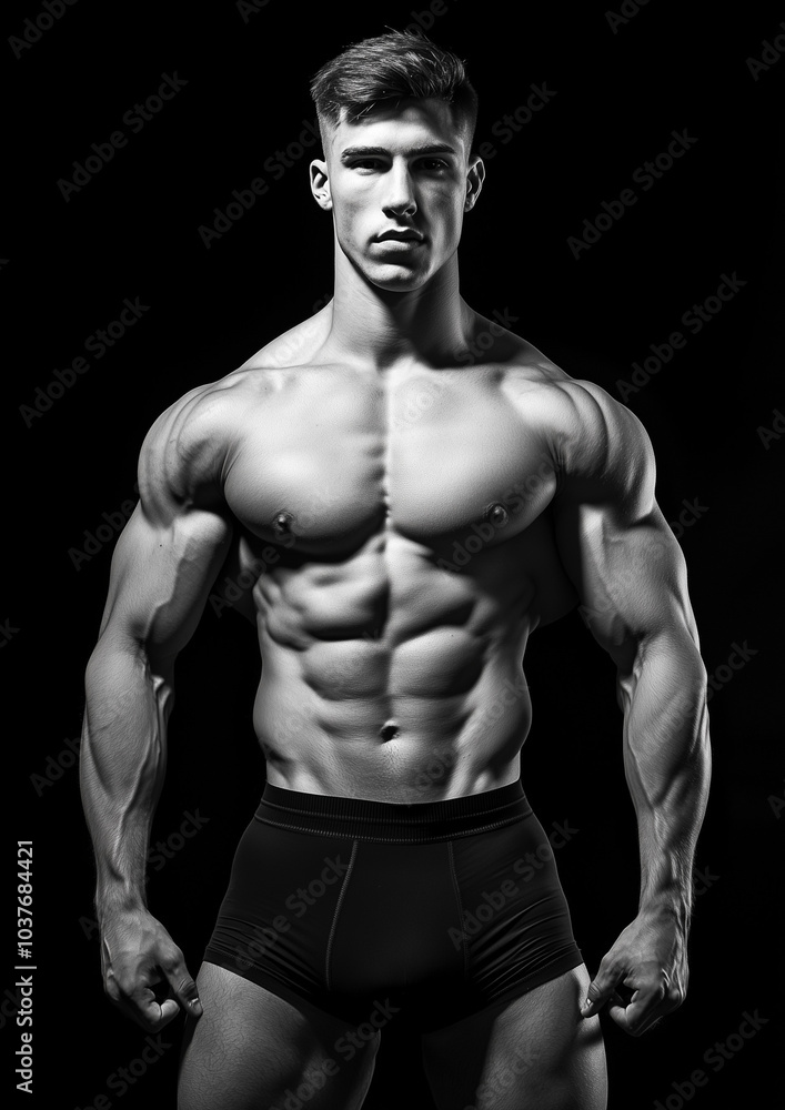Muscular Male Fitness Model in Black and White Muscular Male Fitness Model in Black and White