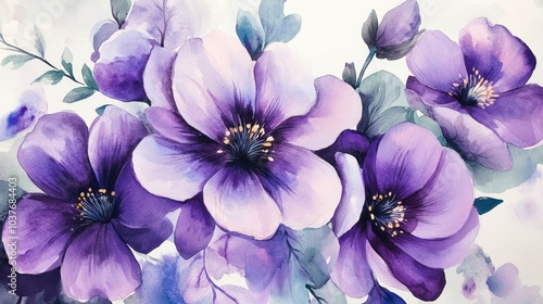 Wallpaper Mural Lilac hued watercolor floral arrangement Torontodigital.ca