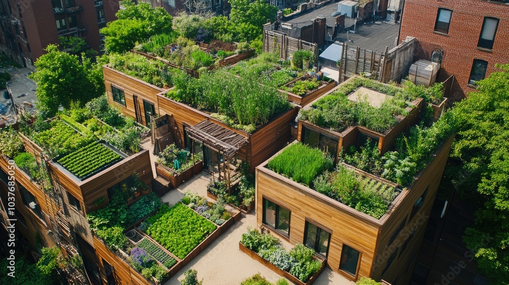 Fototapeta premium Rooftop gardens atop residential structures