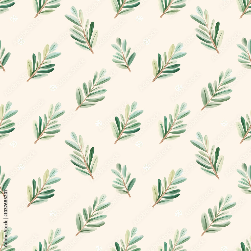 A delicate pattern featuring green leaves on a soft beige background, textiles or digital designs, seamless pattern background A delicate pattern featuring green leaves on a soft beige background, textiles or digital designs, seamless pattern background