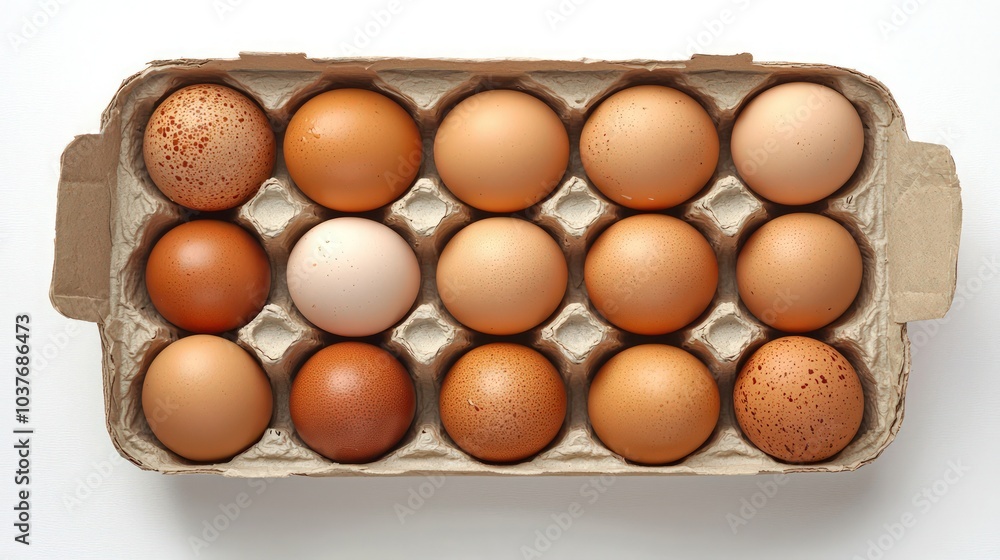 Chicken Eggs in Box: Chicken eggs neatly arranged in a box set against a white background, perfect for culinary or agricultural content. Chicken Eggs in Box: Chicken eggs neatly arranged in a box set against a white background, perfect for culinary or agricultural content.