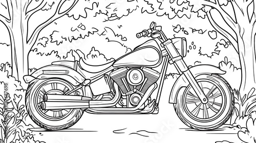 Outline of a motorcycle on a coloring page, providing a fun and adventurous theme for kids photo