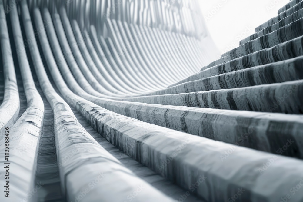 Obraz premium Abstract Curved Concrete Structure with Geometric Steps