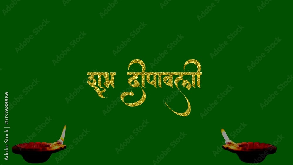shubh deepawali wishes on green screen with burning clay lamps