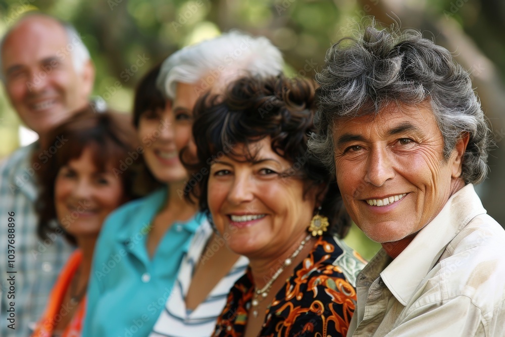 Portrait of happy senior couple with their family in the park. Portrait of happy senior couple with their family in the park.