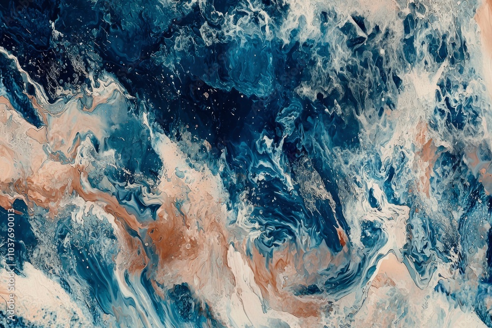 Naklejka premium Abstract Painting with Swirling Blue, White, and Brown Hues