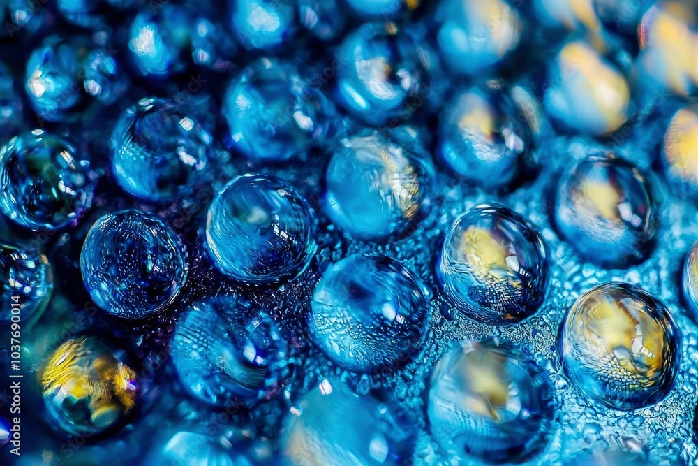 Macro View of Blue and Yellow Water Droplets Macro View of Blue and Yellow Water Droplets