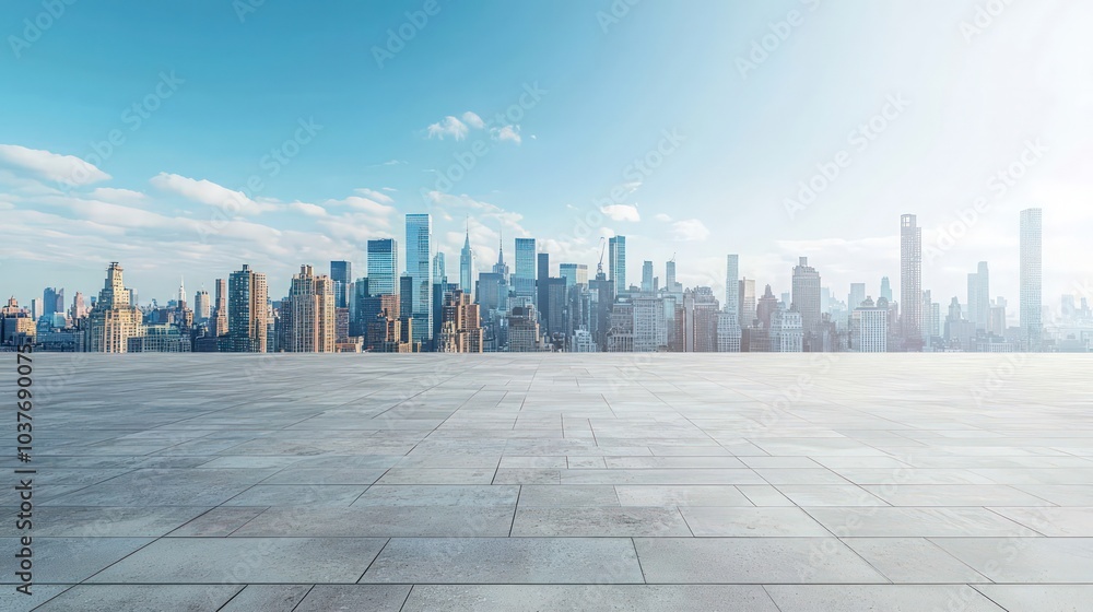 City Skyline Panoramic View: Panoramic view of a city skyline with spacious concrete flooring, ideal for urban development or real estate content. City Skyline Panoramic View: Panoramic view of a city skyline with spacious concrete flooring, ideal for urban development or real estate content.