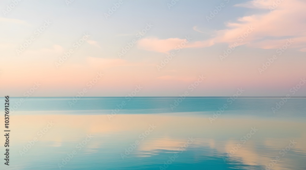 Fototapeta premium Peaceful Ocean Horizon with Soft Pastel Clouds Reflecting on Calm Water in a Tranquil Scene