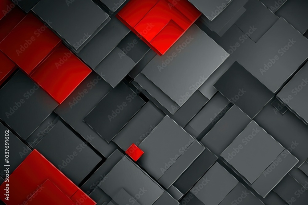 Abstract Geometric Pattern with Overlapping Gray and Red Squares Abstract Geometric Pattern with Overlapping Gray and Red Squares