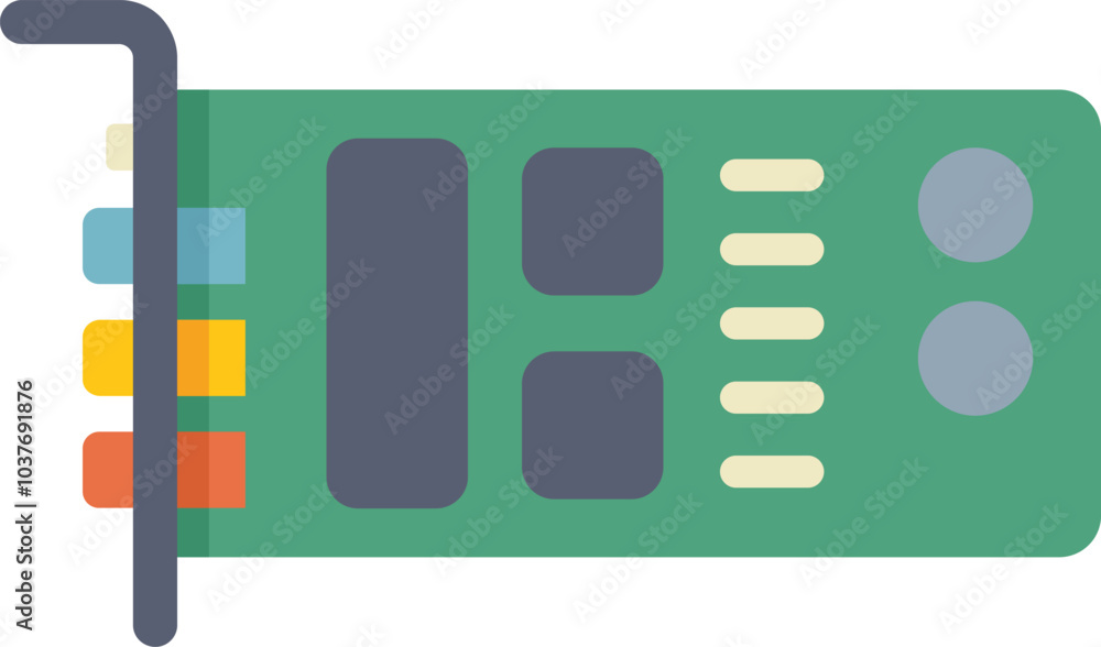 Minimalist vector illustration of a sound card, featuring input and output jacks Minimalist vector illustration of a sound card, featuring input and output jacks