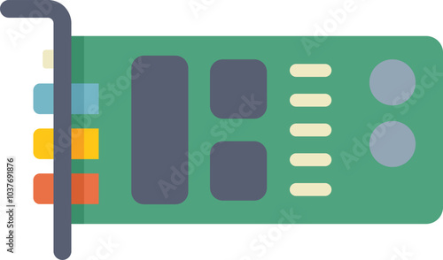 Minimalist vector illustration of a sound card, featuring input and output jacks
