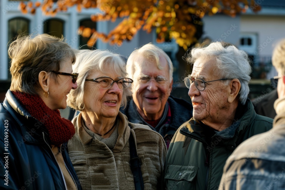 Group of elderly people walking in the streets of the city at autumn Group of elderly people walking in the streets of the city at autumn