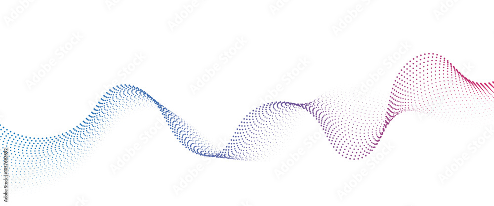 Flowing Dot Wave halftone gradient pattern on transparent background	
