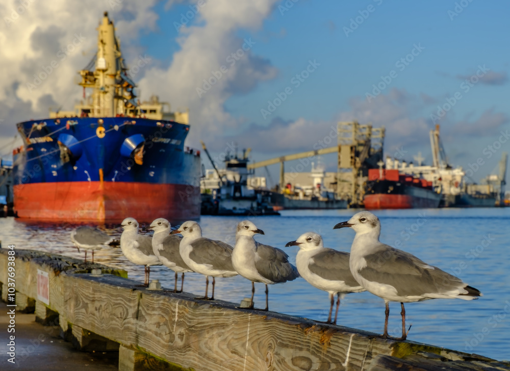 Fototapeta premium Seagulls and Ships