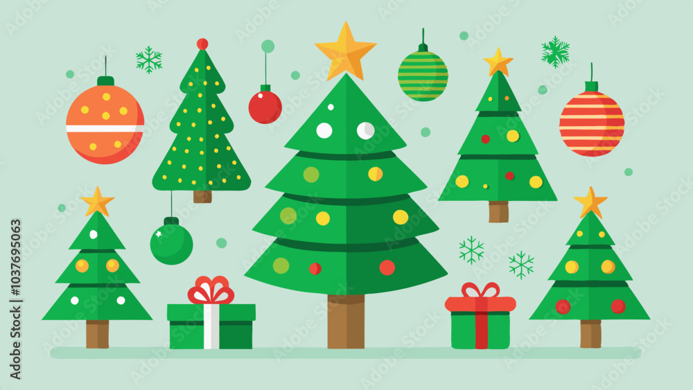 A set of Green Christmas Tree. Vector illustration and Icon. A set of Green Christmas Tree. Vector illustration and Icon.