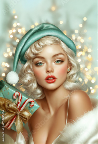Retro 50s Christmas Calendar Girl 