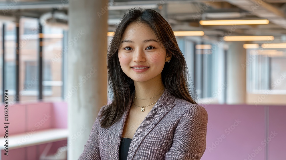 Smiling Asian Businesswoman in a Modern Office Smiling Asian Businesswoman in a Modern Office