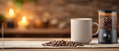 Cosy Morning Moment: Freshly Brewed Coffee on Wooden Table photo