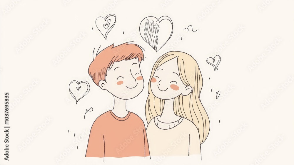 Adorable Line Art Illustration of a Happy Couple in Love Featuring Cute and Simple Hand Drawn Style Adorable Line Art Illustration of a Happy Couple in Love Featuring Cute and Simple Hand Drawn Style