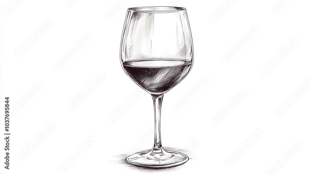 Hand drawn illustration of a wine glass in a sketch style Hand drawn illustration of a wine glass in a sketch style