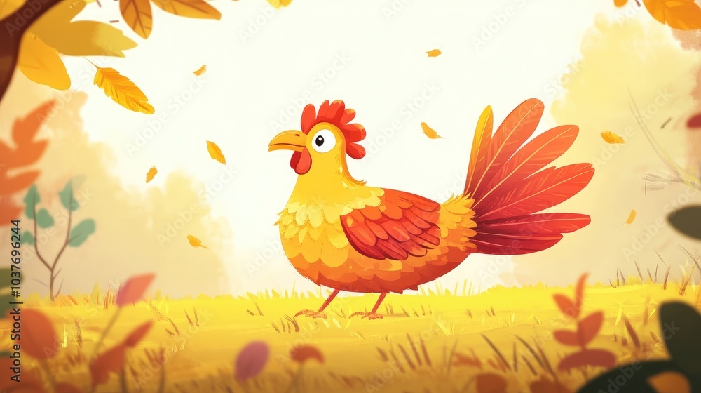 Playful 2D cartoon chicken illustration in a whimsical style Playful 2D cartoon chicken illustration in a whimsical style