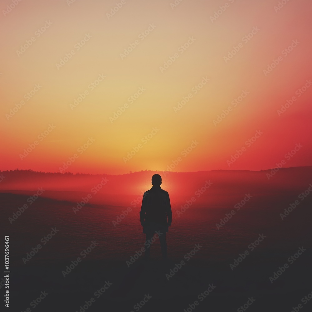 A lone figure stands against a stunning sunrise, evoking a sense of tranquility and introspection in the viewer. A lone figure stands against a stunning sunrise, evoking a sense of tranquility and introspection in the viewer.