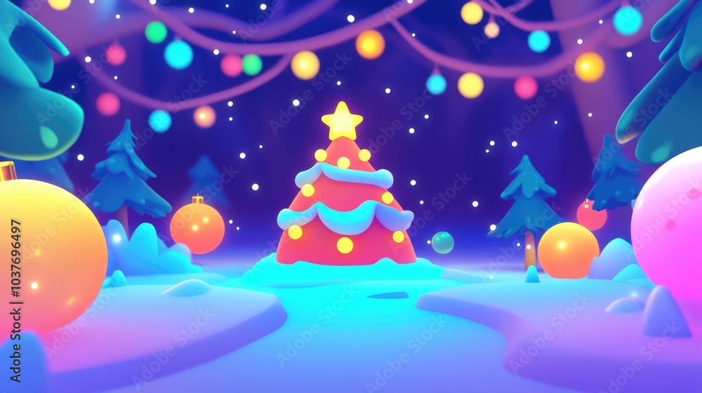 Naklejka premium Panoramic illustration of a festive scene featuring bokeh effects and space for text