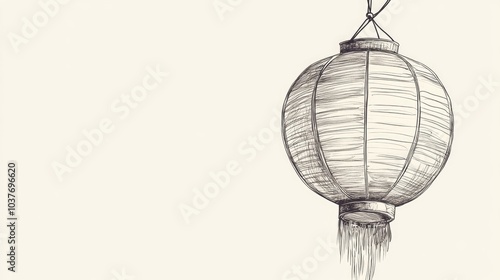 Wallpaper Mural Hand drawn Chinese or Japanese lantern featuring intricate line art design on a white background for festive celebrations Torontodigital.ca