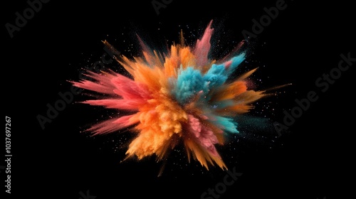 Explosion of colorful dust in a 3D cartoon rendering Motion freeze of color powder bursting Illustration