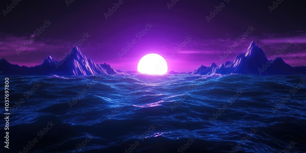Serene landscape featuring mountains and ocean waves, Tranquil scenery with mountains and ocean waves Serene landscape featuring mountains and ocean waves, Tranquil scenery with mountains and ocean waves