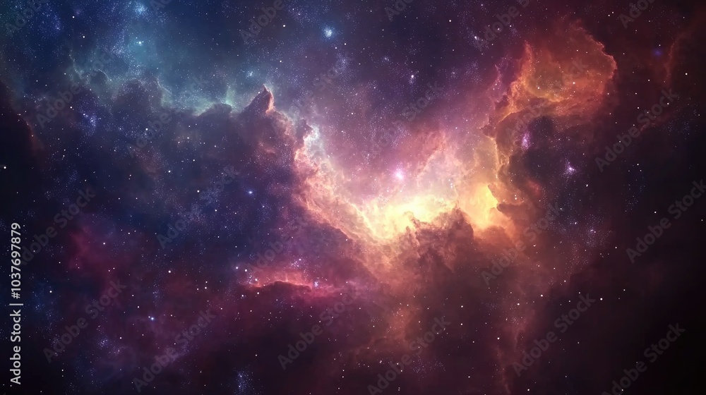 Fototapeta premium Universe filled with stars nebula and galaxy depicted in a 3D cartoon watercolor rendering