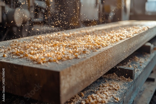 Woodworking Sawdust on a Wooden Plank