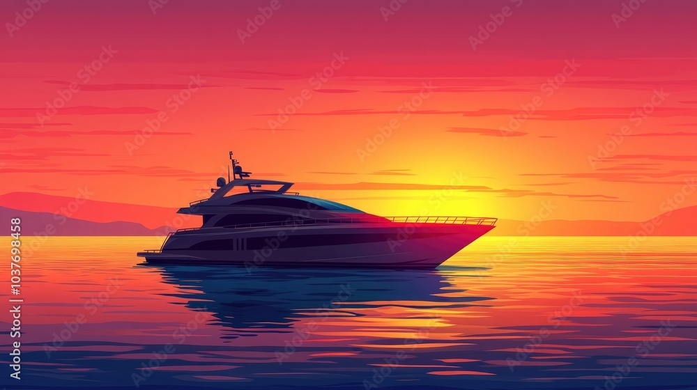 Luxury Yacht At Sunset A Serene And Inviting View Of A Modern Luxury Yacht Sailing On Open Waters With A Stunning Sunset Illuminating The Sky In Vivid Hues Luxury Yacht At Sunset A Serene And Inviting View Of A Modern Luxury Yacht Sailing On Open Waters With A Stunning Sunset Illuminating The Sky In Vivid Hues