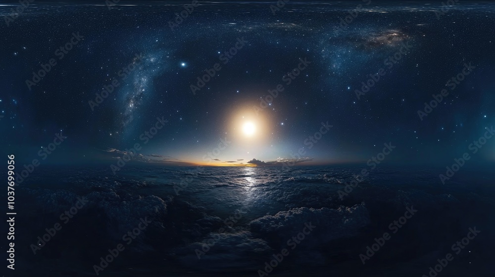 360 degree space background with stars panorama in 3D cartoon rendering featuring equirectangular projection and HDRI environment map Night starry sky illustration 360 degree space background with stars panorama in 3D cartoon rendering featuring equirectangular projection and HDRI environment map Night starry sky illustration