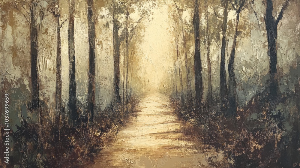 Fototapeta premium A sunlit path through an autumn forest.