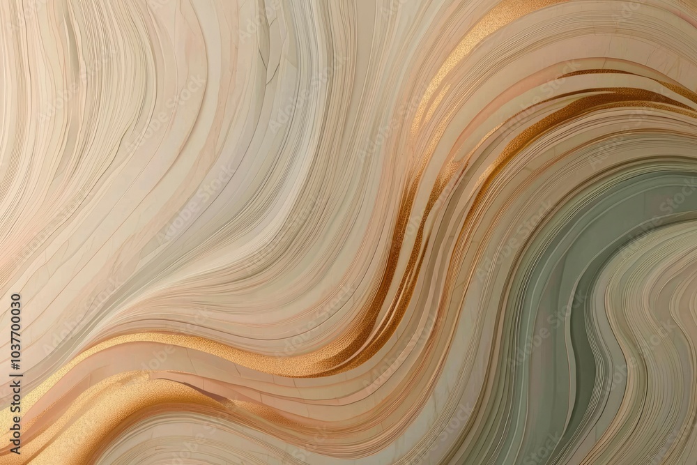 Abstract Curving Pattern with Beige and Gold Tones