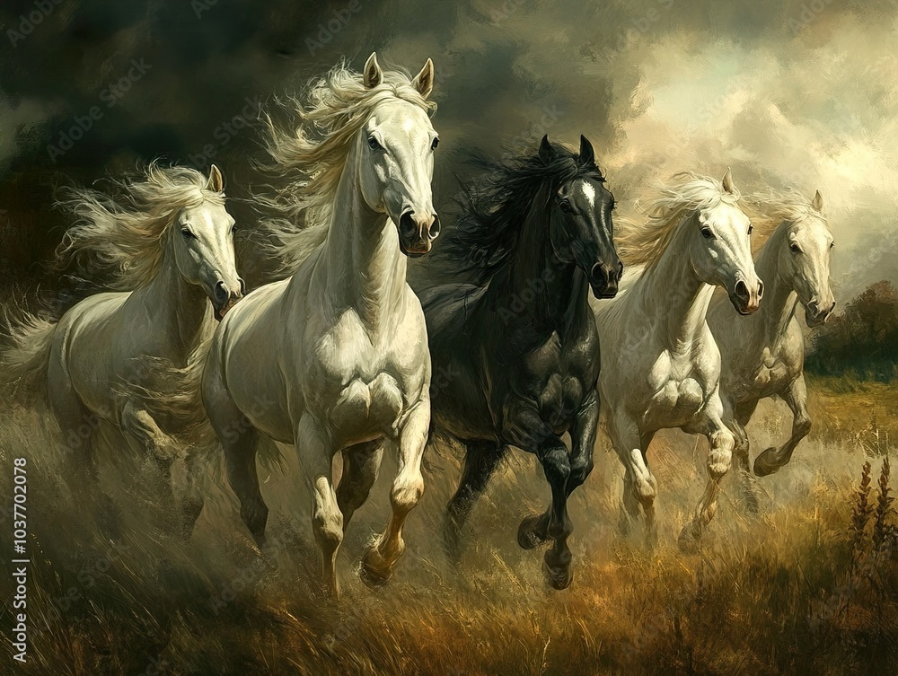 Majestic Horses Galloping Through a Field Majestic Horses Galloping Through a Field