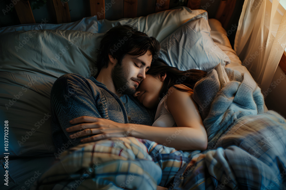 Beautiful couple sleeping in the bed at home Beautiful couple sleeping in the bed at home