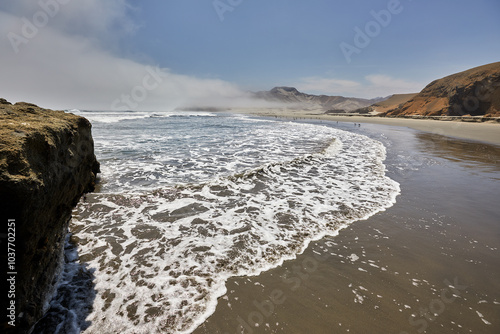 Power and peace in every wave. Watching the ocean meet the shore reminds us of nature’s strength and beauty, constantly reshaping and refining. Patitos Beach Huarmey Peru