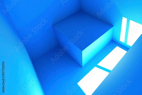 Abstract Blue Geometric Interior with Light Source photo