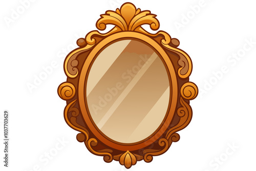 Vintage wood frame mirror on white background