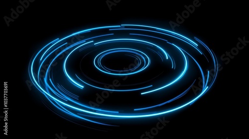 Abstract circular motion with glowing neon blue streaks forming a futuristic vortex effect, symbolizing energy flow, speed, and dynamic movement in a technology-driven concept.