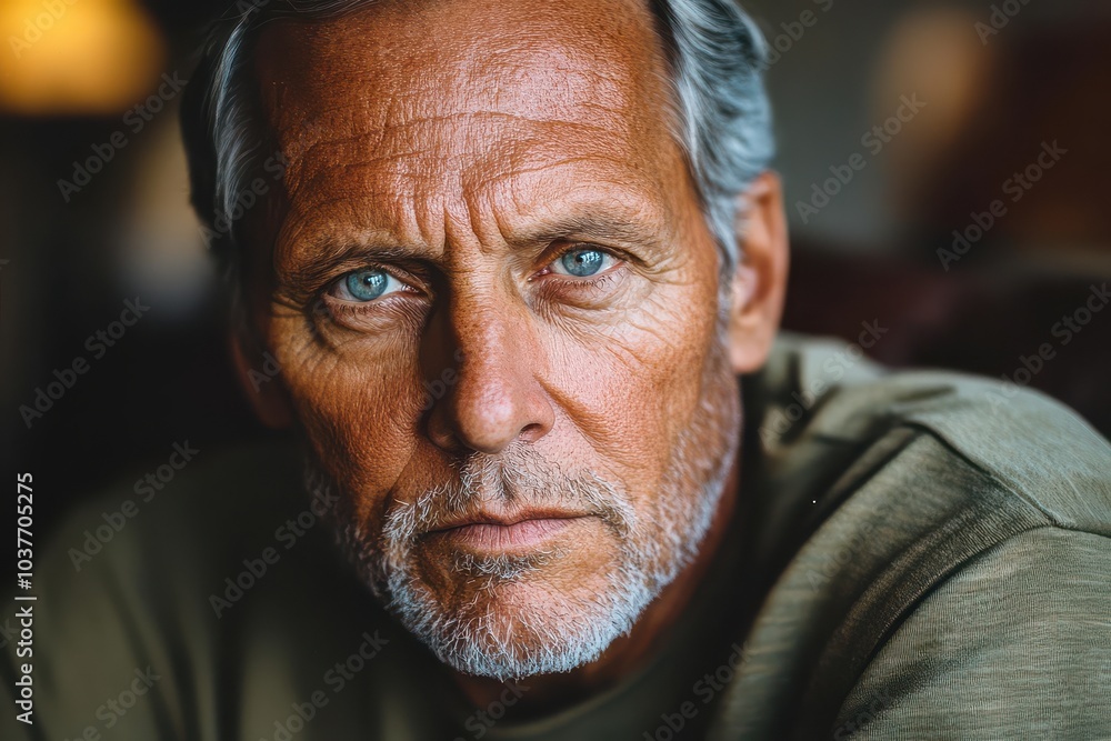 Close-up portrait of an elderly man with silver hair and blue eyes Close-up portrait of an elderly man with silver hair and blue eyes