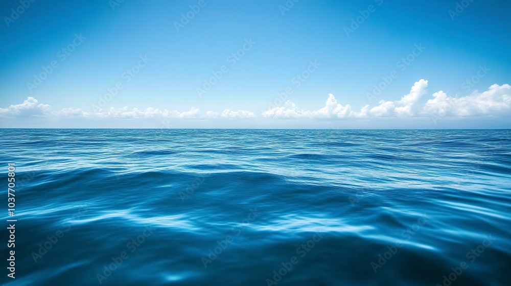 Vast ocean horizon clear skies calm deep blue water gently rippling no land in sight Camera wide shot from a low angle minimalist and peaceful atmosphere Vast ocean horizon clear skies calm deep blue water gently rippling no land in sight Camera wide shot from a low angle minimalist and peaceful atmosphere